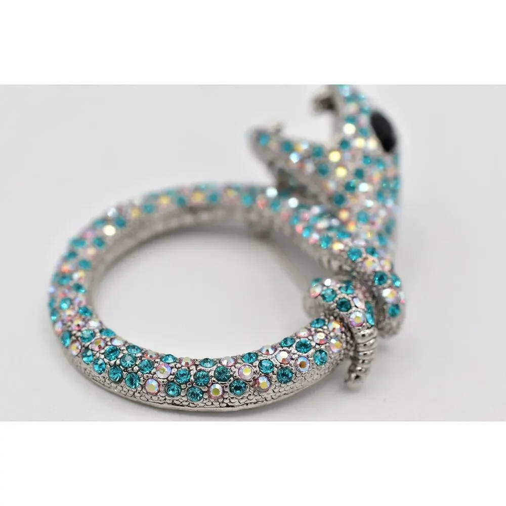 Vintage Crystal Cobra Snake Pin Brooch Rhinestone Crystal Aurora Borealis BinBI